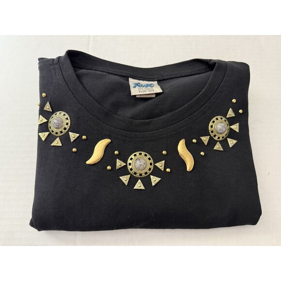 Vintage 80's Women's Plus 3X Top Black w/ Metal Embellishment & Art to Wear - Picture 14 of 16